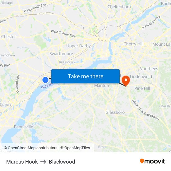 Marcus Hook to Blackwood map