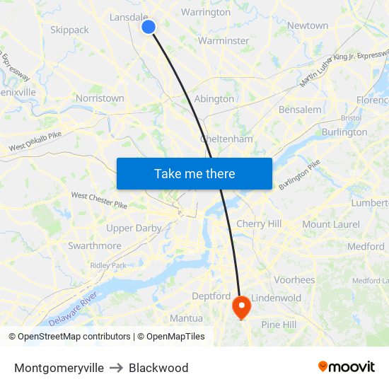 Montgomeryville to Blackwood map