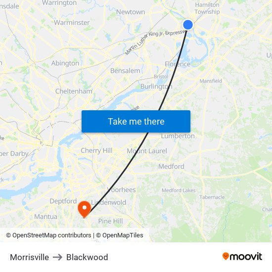 Morrisville to Blackwood map