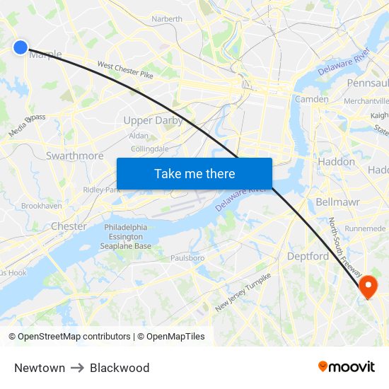 Newtown to Blackwood map