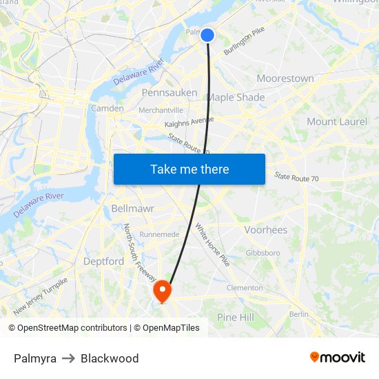 Palmyra to Blackwood map