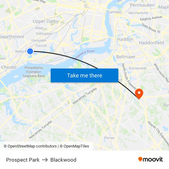 Prospect Park to Blackwood map