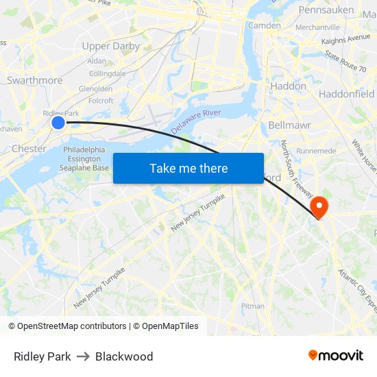 Ridley Park to Blackwood map