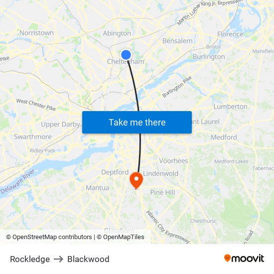 Rockledge to Blackwood map