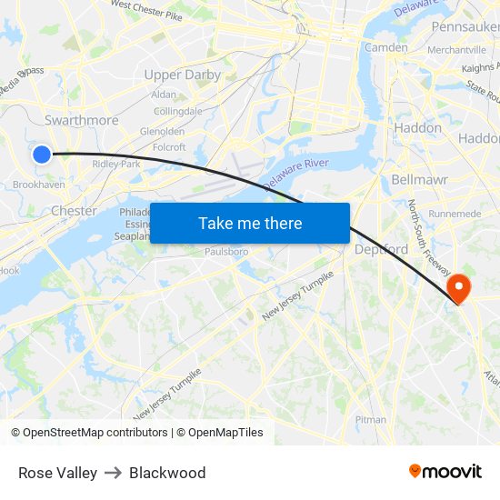 Rose Valley to Blackwood map