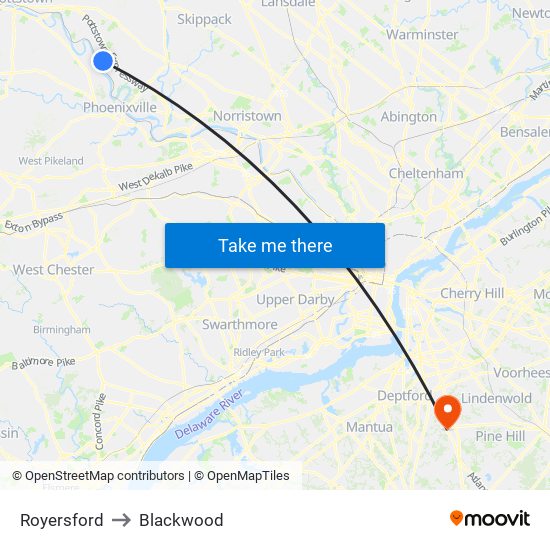 Royersford to Blackwood map