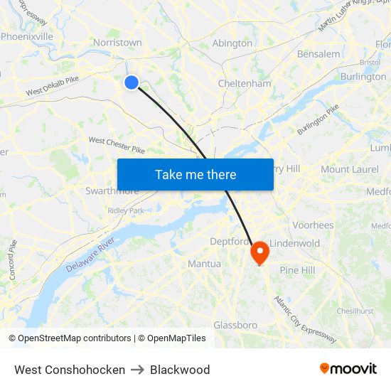 West Conshohocken to Blackwood map