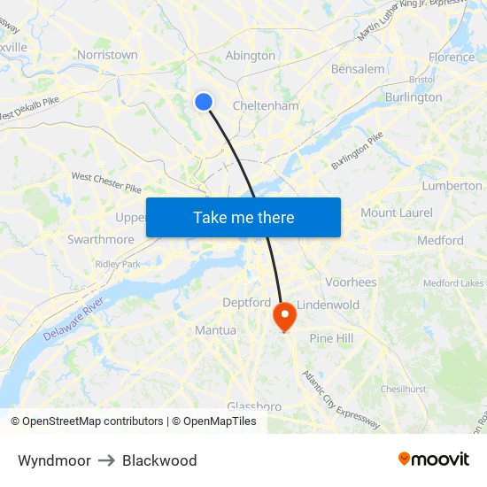 Wyndmoor to Blackwood map