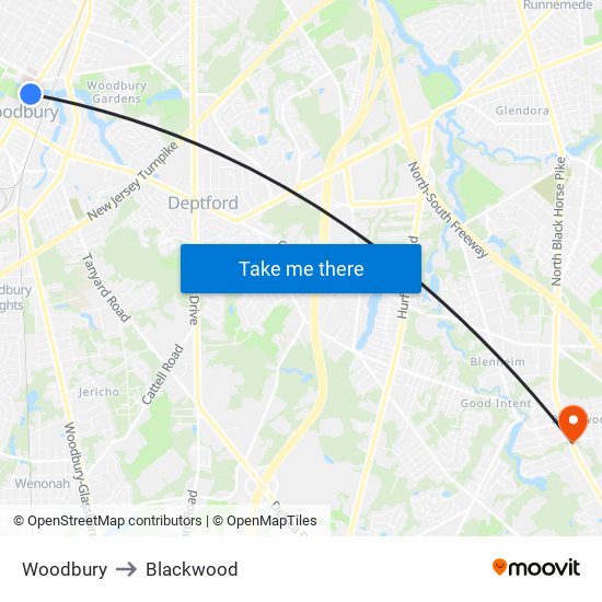 Woodbury to Blackwood map