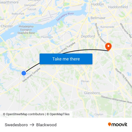 Swedesboro to Blackwood map