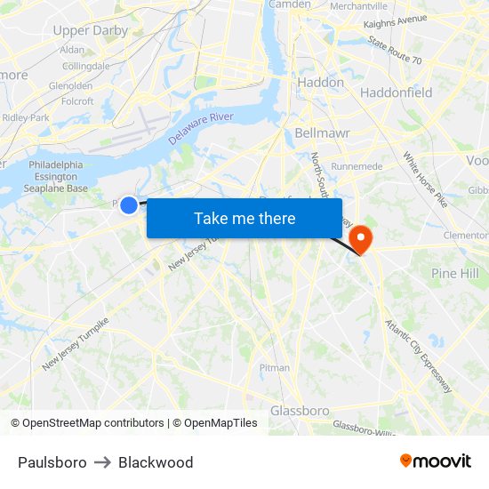 Paulsboro to Blackwood map