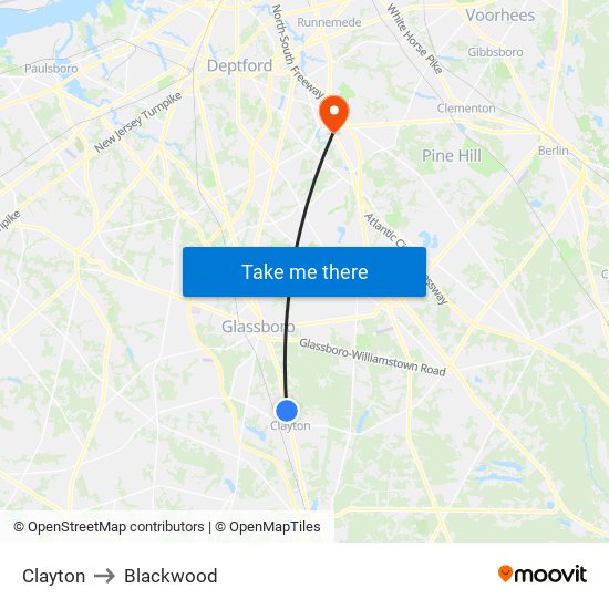 Clayton to Blackwood map