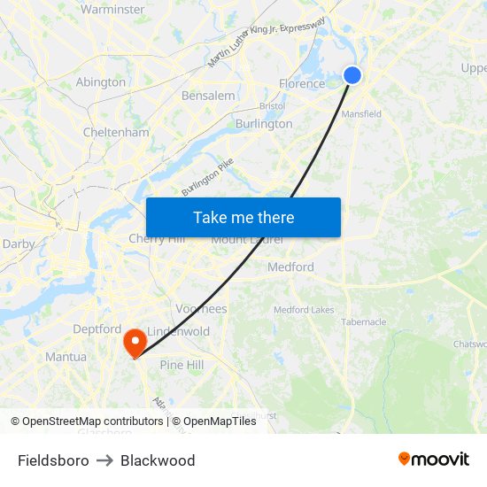 Fieldsboro to Blackwood map