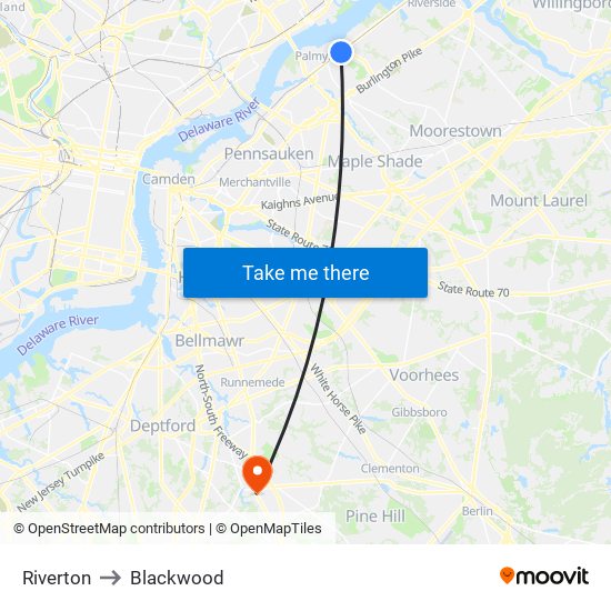 Riverton to Blackwood map