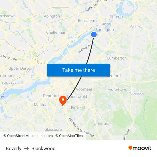 Beverly to Blackwood map