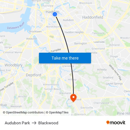 Audubon Park to Blackwood map