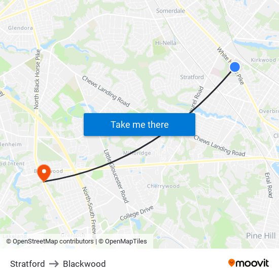 Stratford to Blackwood map