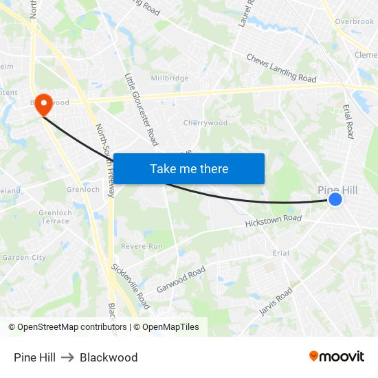 Pine Hill to Blackwood map