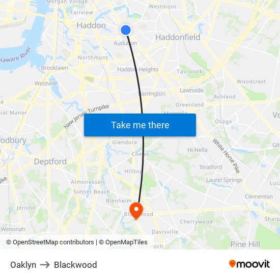 Oaklyn to Blackwood map