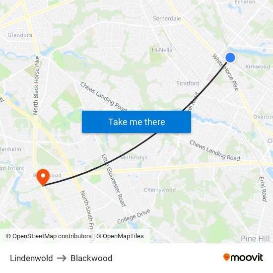 Lindenwold to Blackwood map