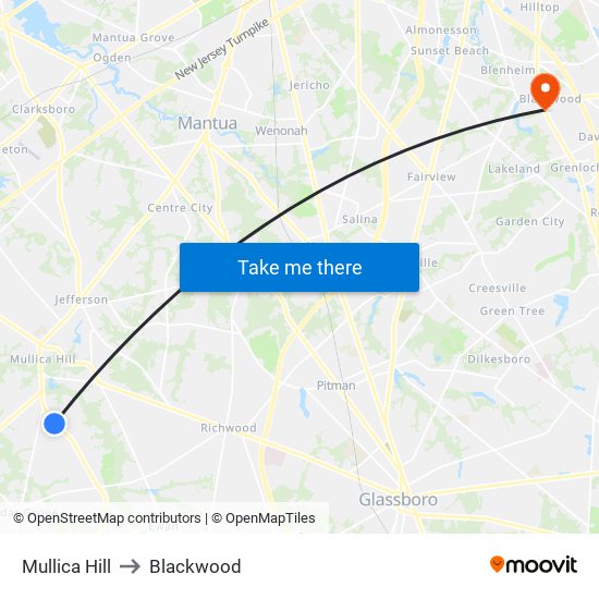Mullica Hill to Blackwood map