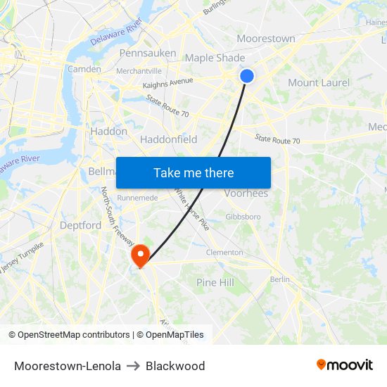 Moorestown-Lenola to Blackwood map