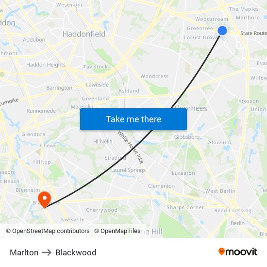 Marlton to Blackwood map