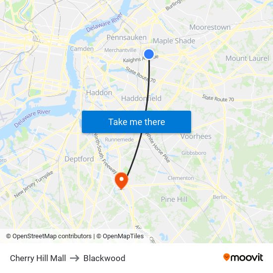 Cherry Hill Mall to Blackwood map