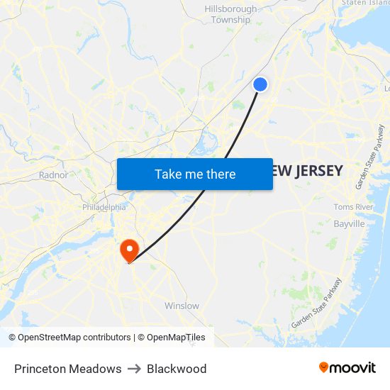 Princeton Meadows to Blackwood map