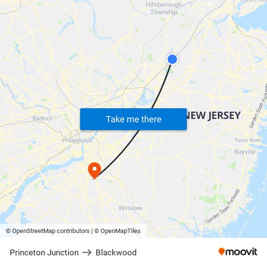 Princeton Junction to Blackwood map