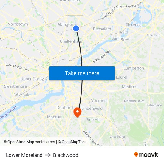 Lower Moreland to Blackwood map