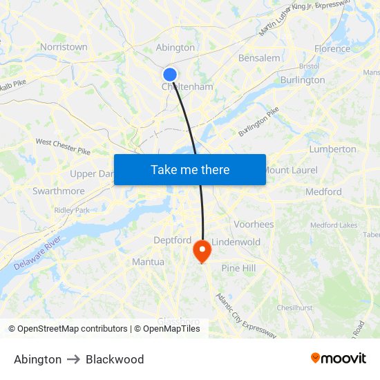 Abington to Blackwood map