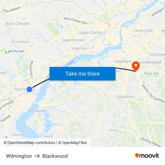 Wilmington to Blackwood map