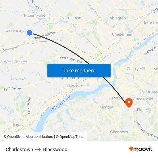 Charlestown to Blackwood map