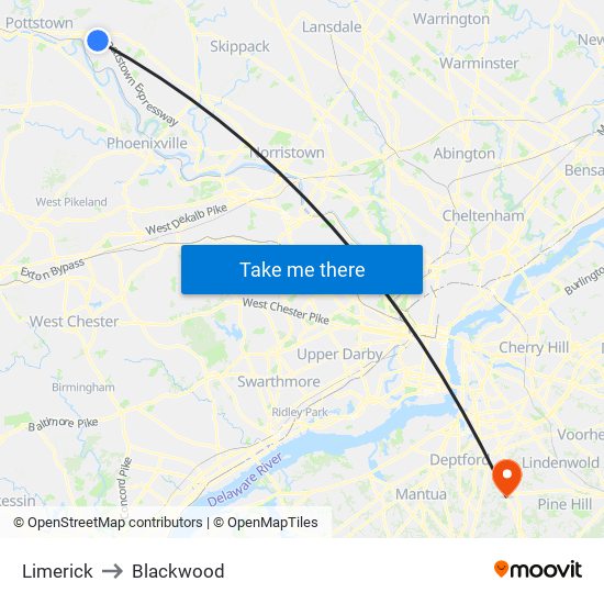 Limerick to Blackwood map