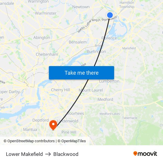 Lower Makefield to Blackwood map