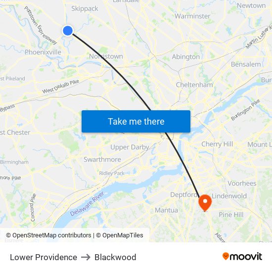 Lower Providence to Blackwood map