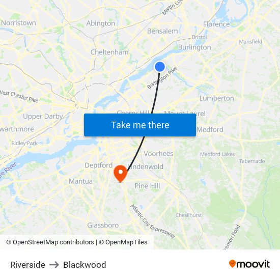 Riverside to Blackwood map