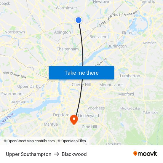 Upper Southampton to Blackwood map