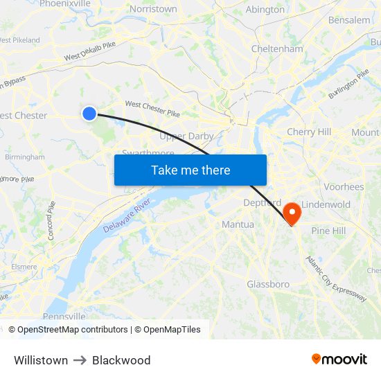 Willistown to Blackwood map