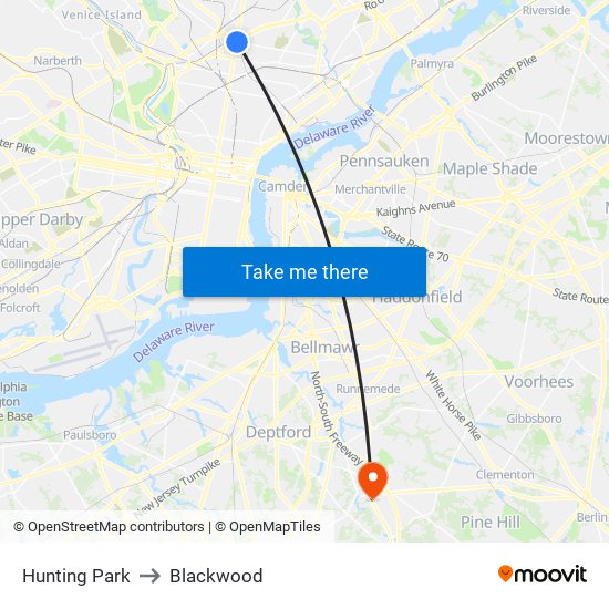 Hunting Park to Blackwood map