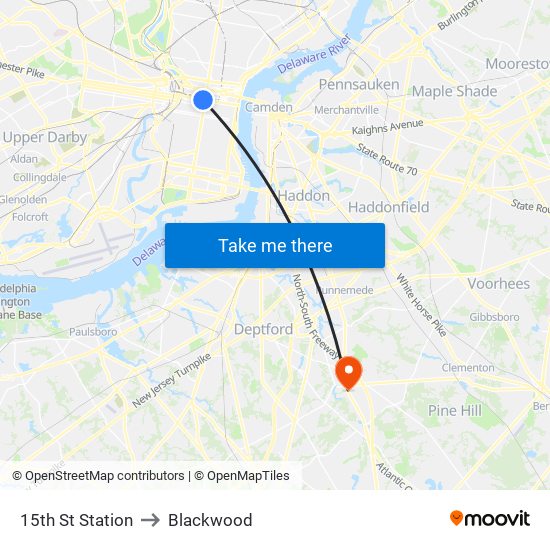 15th St Station to Blackwood map