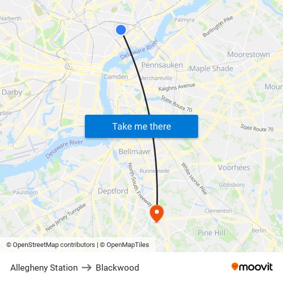 Allegheny Station to Blackwood map