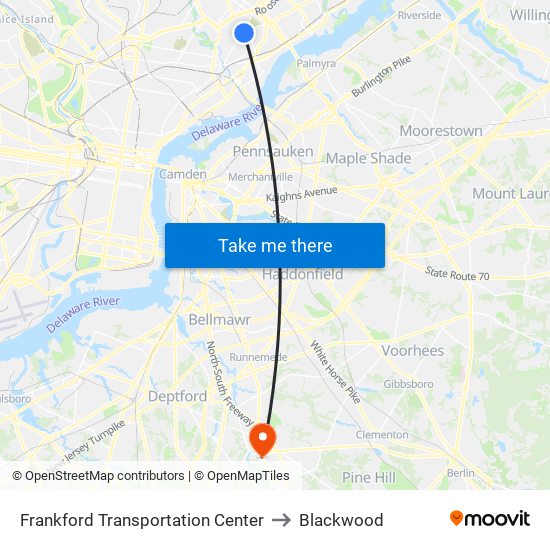 Frankford Transportation Center to Blackwood map