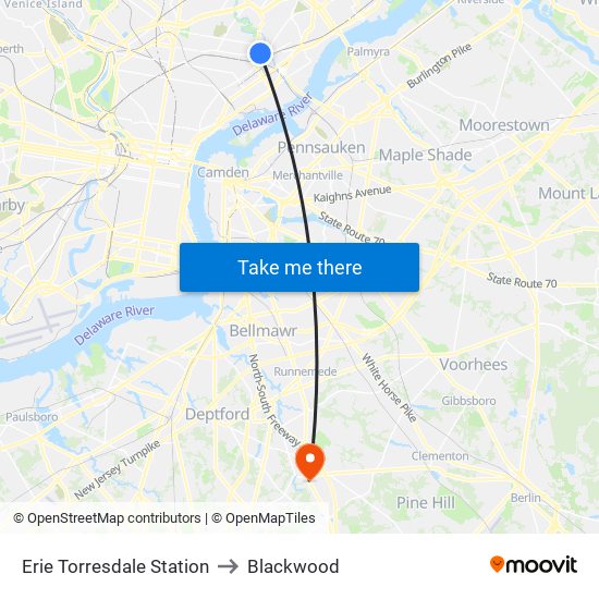 Erie Torresdale Station to Blackwood map