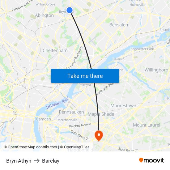 Bryn Athyn to Barclay map