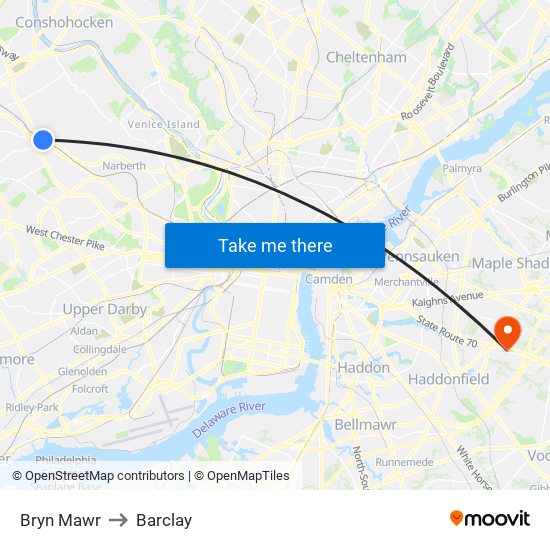 Bryn Mawr to Barclay map