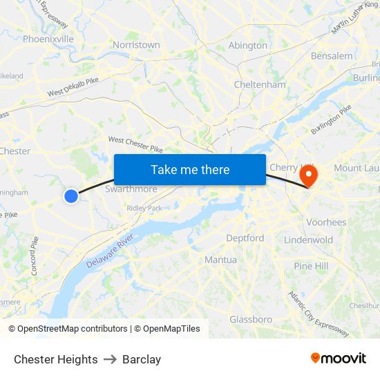 Chester Heights to Barclay map