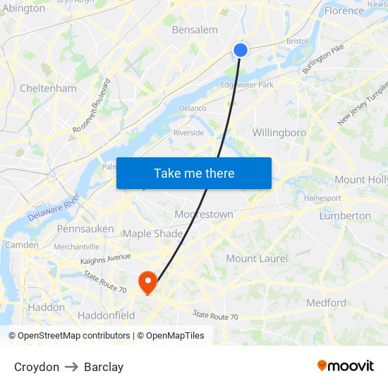 Croydon to Barclay map