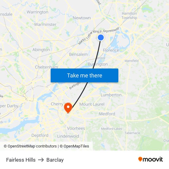 Fairless Hills to Barclay map